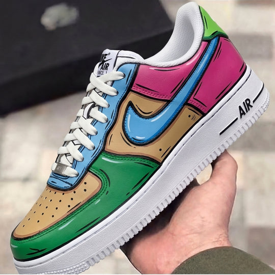 Custom Air Force 1 Baby Blue Pink Green Cartoon