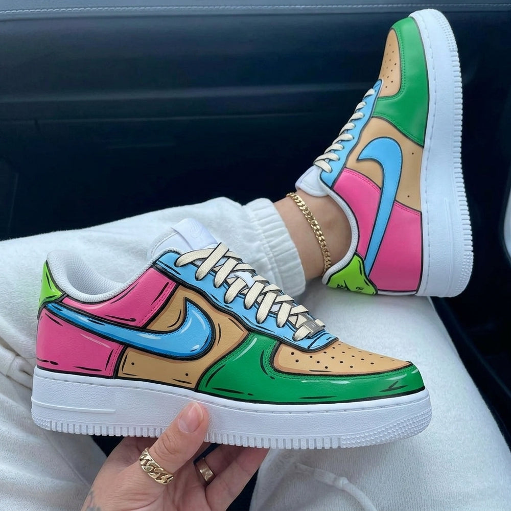 Custom Air Force 1 Baby Blue Pink Green Cartoon