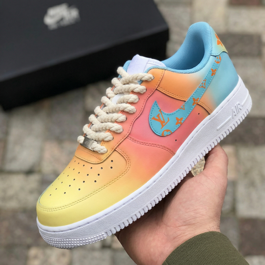 Custom Air Force 1 Baby Blue Pink Yellow LV Logo