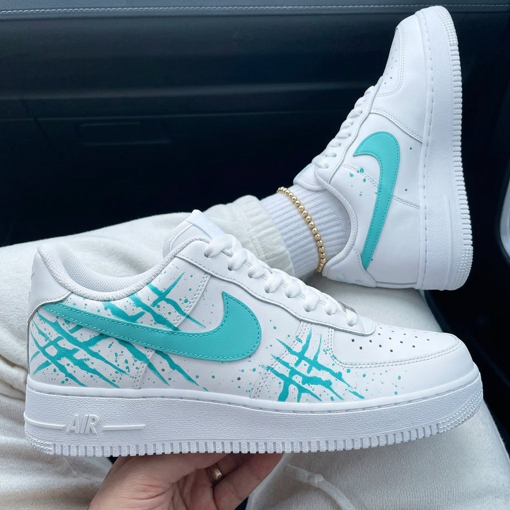 Custom Air Force 1 Baby Blue Scratches Splatter