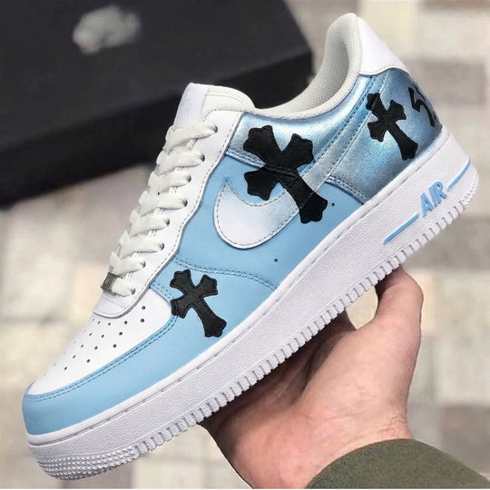 Custom Air Force 1 Baby Blue Silver Black Crosses