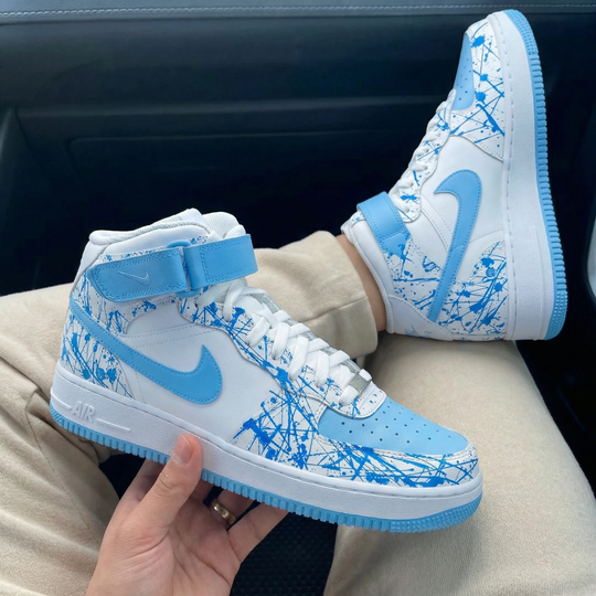 Custom Air Force 1 Baby Blue Splatter Pattern