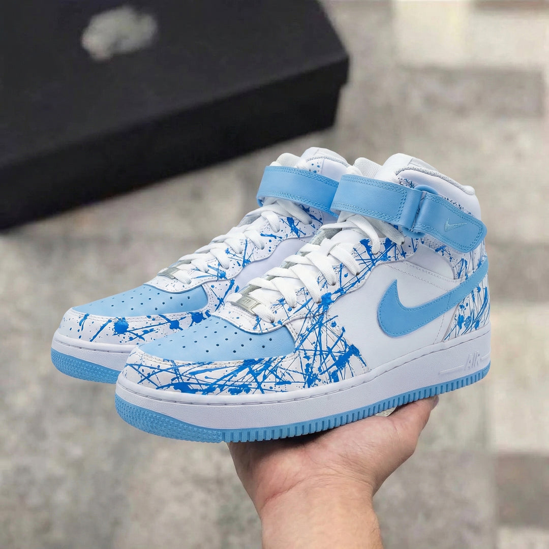 Custom Air Force 1 Baby Blue Splatter Pattern