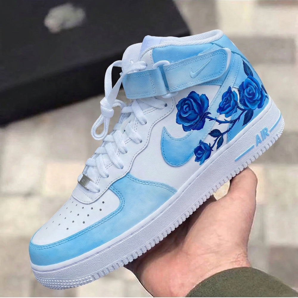Custom Air Force 1 Baby Blue White with Blue Roses
