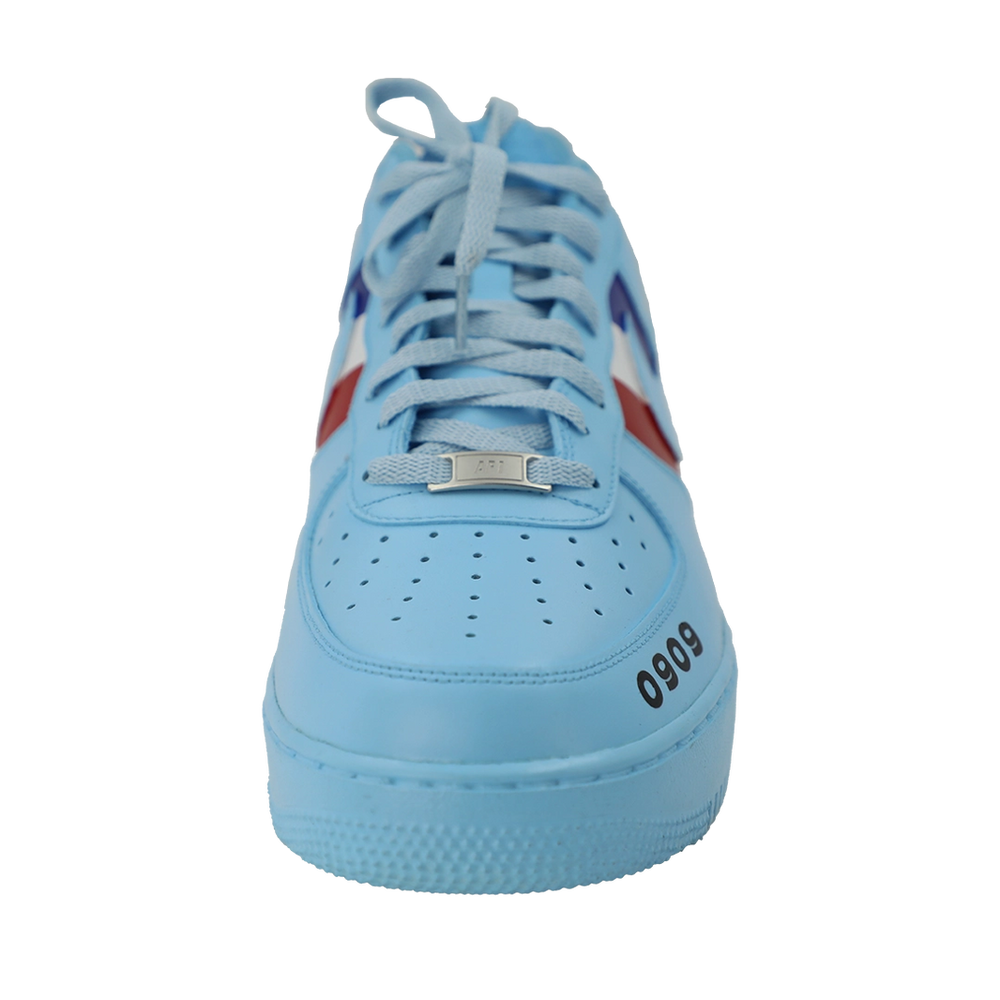 Custom Air Force 1 Baby Blue With Ferrari Logo And Striped Pattern