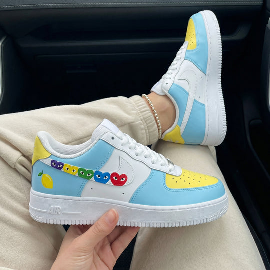 Custom Air Force 1 Baby Blue Yellow with Heart and Lemon Design