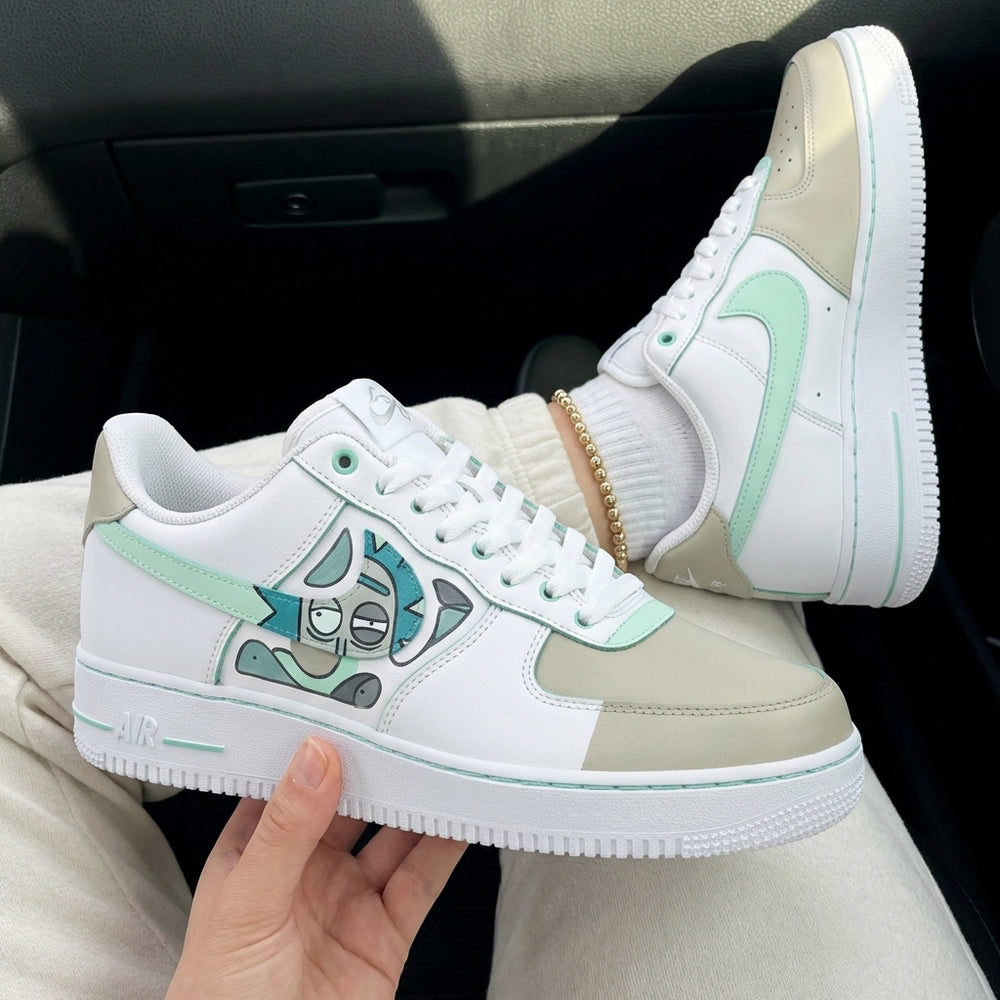 Custom Air Force 1 Baby Green Beige Rick Sanchez Cartoon
