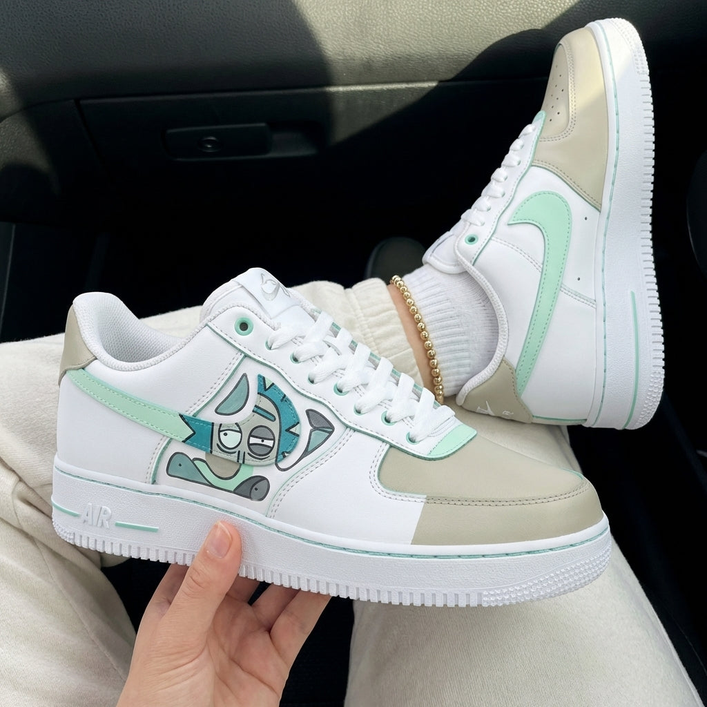 Custom Air Force 1 Baby Green Beige Rick Sanchez Cartoon