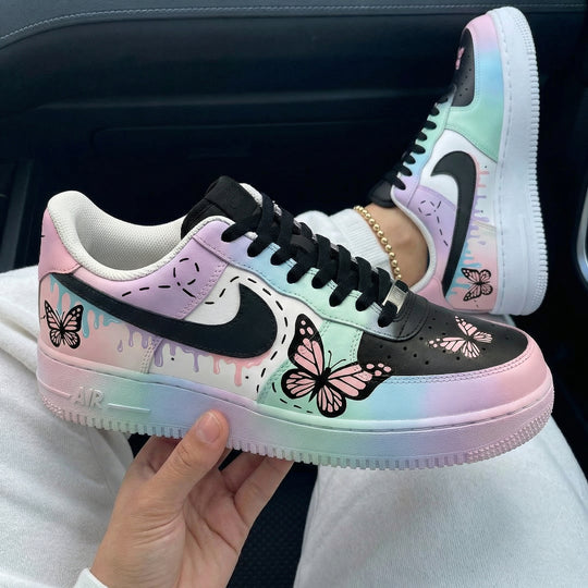 Custom Air Force 1 Baby Pink Baby Blue Butterflies