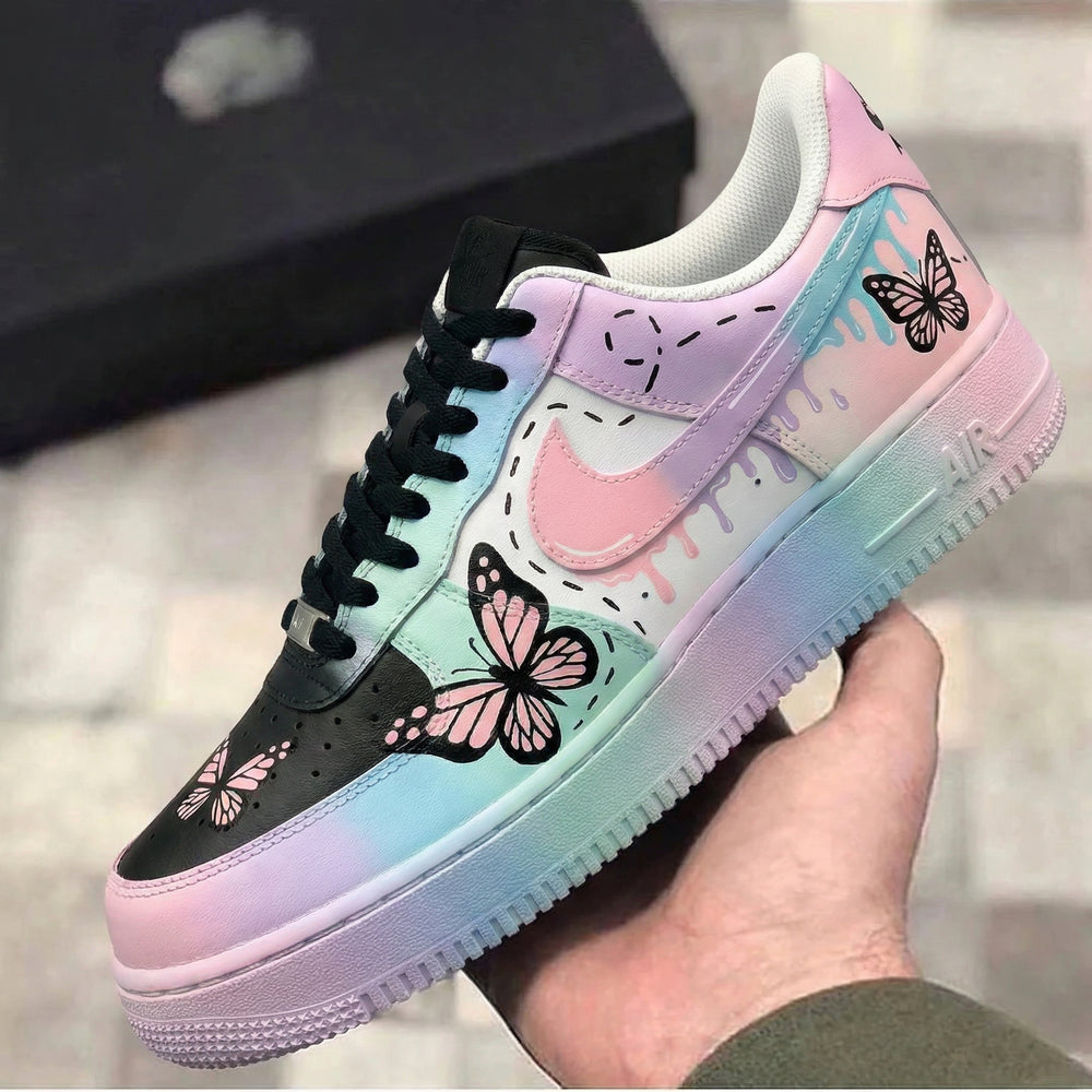 Custom Air Force 1 Baby Pink Baby Blue Butterflies