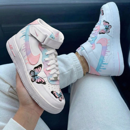 Custom Air Force 1 Baby Pink Baby Blue Butterflies