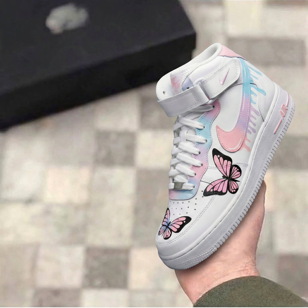 Custom Air Force 1 Baby Pink Baby Blue Butterflies