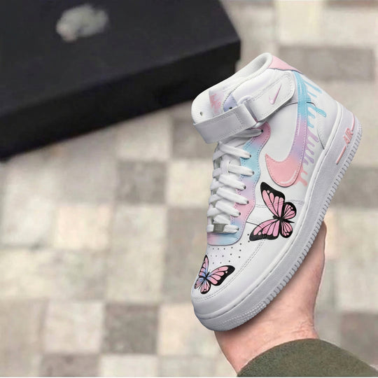 Custom Air Force 1 Baby Pink Baby Blue Butterflies