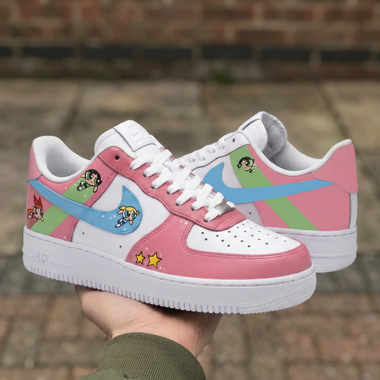 Custom Air Force 1 Baby Pink Baby Blue Green Powerpuff Girls Stars