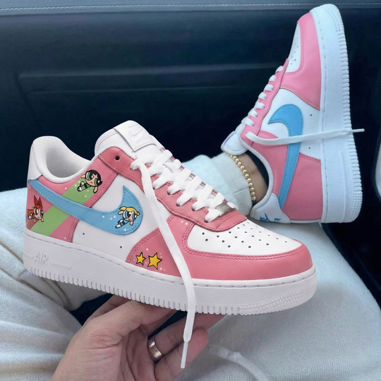 Custom Air Force 1 Baby Pink Baby Blue Green Powerpuff Girls Stars