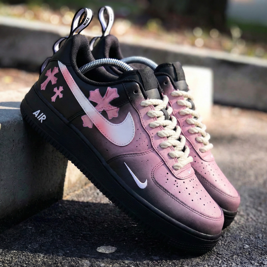 Custom Air Force 1 Baby Pink Black Cross Pattern