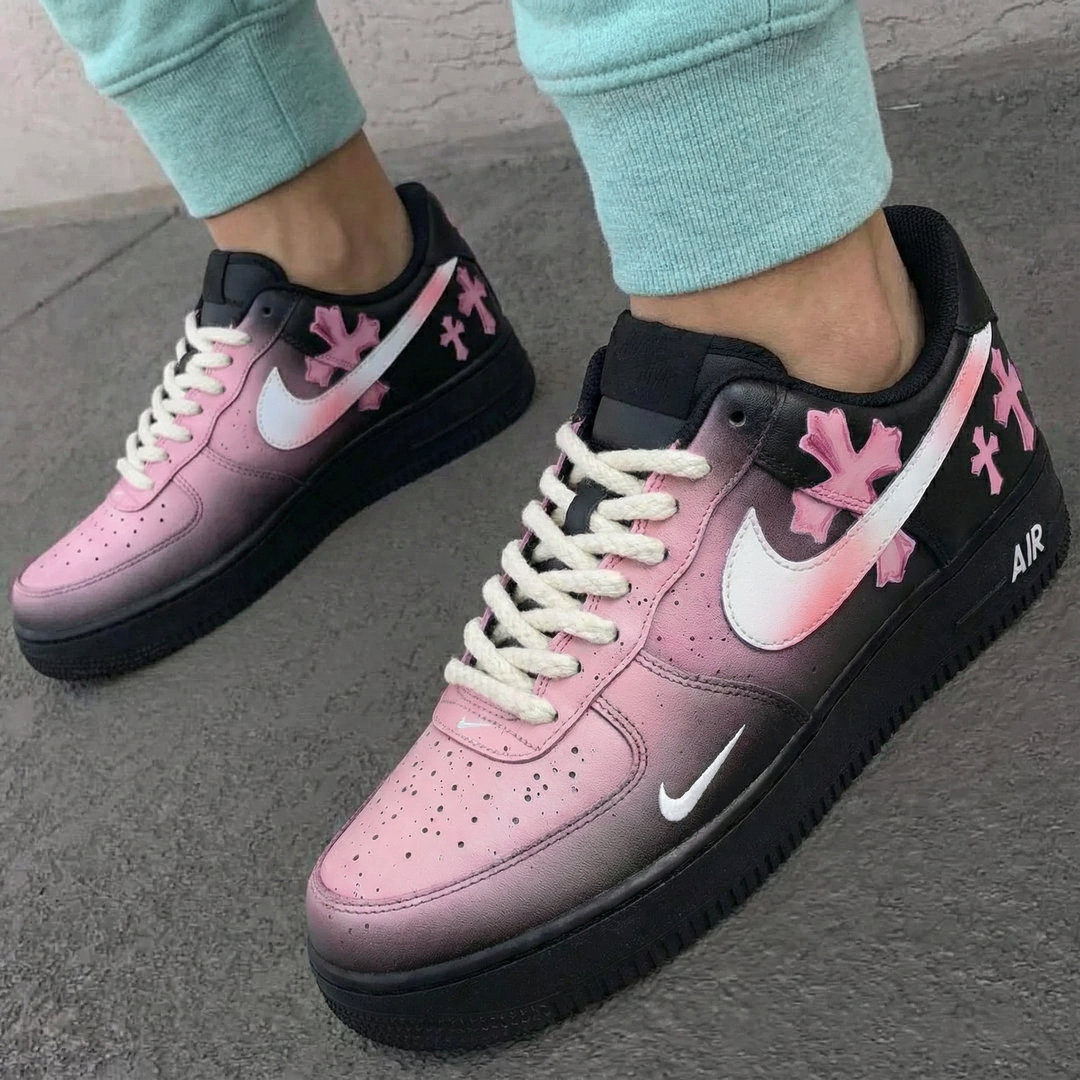 Custom Air Force 1 Baby Pink Black Cross Pattern