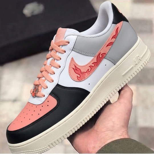 Custom Air Force 1 Baby Pink Black Flame