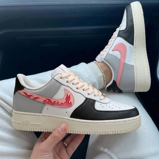Custom Air Force 1 Baby Pink Black Flame