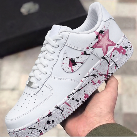 Custom Air Force 1 Baby Pink Black Splatter Star