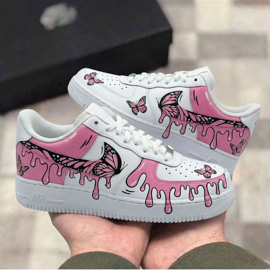 Custom Air Force 1 Baby Pink Butterflies Drip Design