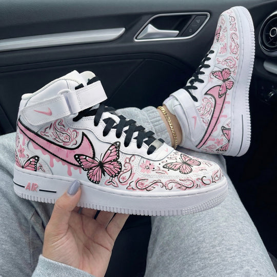 Custom Air Force 1 Baby Pink Butterflies Paisley Design