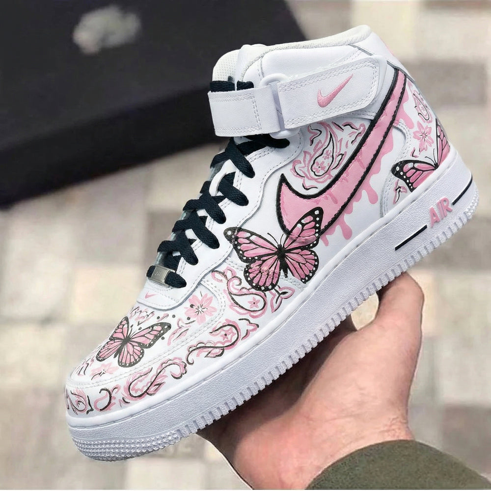 Custom Air Force 1 Baby Pink Butterflies Paisley Design