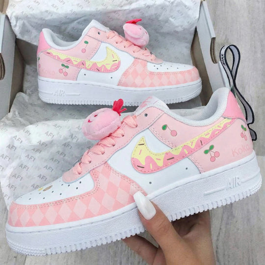 Custom Air Force 1 Baby Pink Cherry Pattern