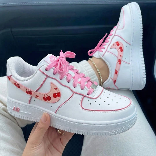 Custom Air Force 1 Baby Pink Cherry Pattern
