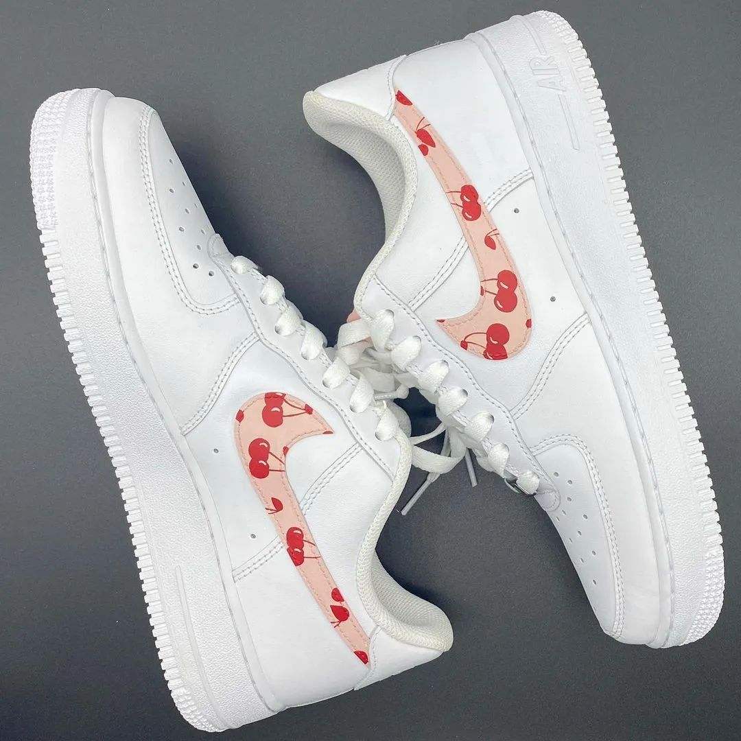 Custom Air Force 1 Baby Pink Cherry Pattern