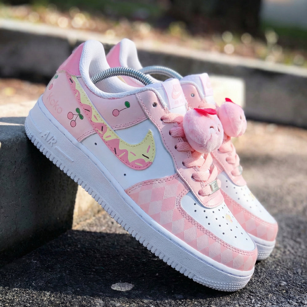 Custom Air Force 1 Baby Pink Cherry Pattern