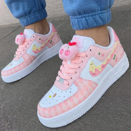Custom Air Force 1 Baby Pink Cherry Pattern