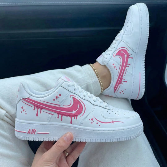 Custom Air Force 1 Baby Pink Drip Stars Swoosh