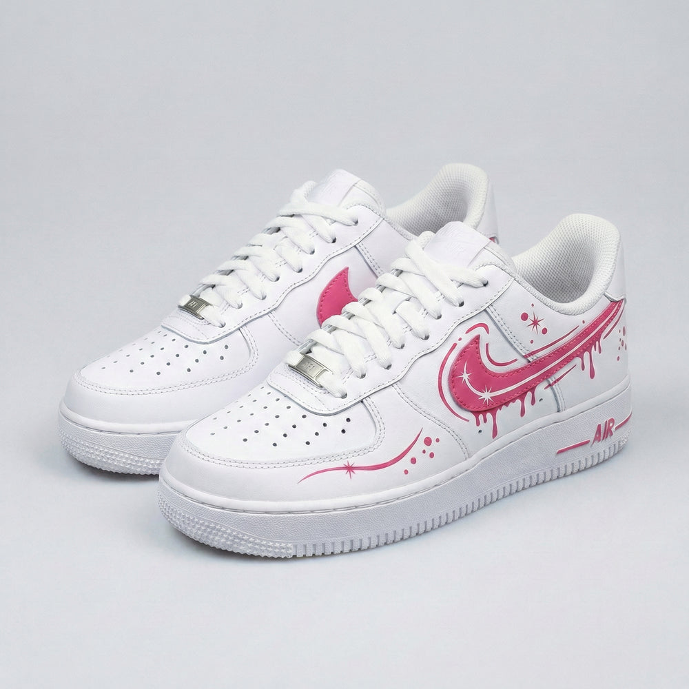 Custom Air Force 1 Baby Pink Drip Stars Swoosh