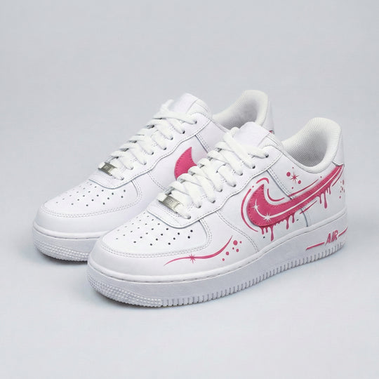 Custom Air Force 1 Baby Pink Drip Stars Swoosh