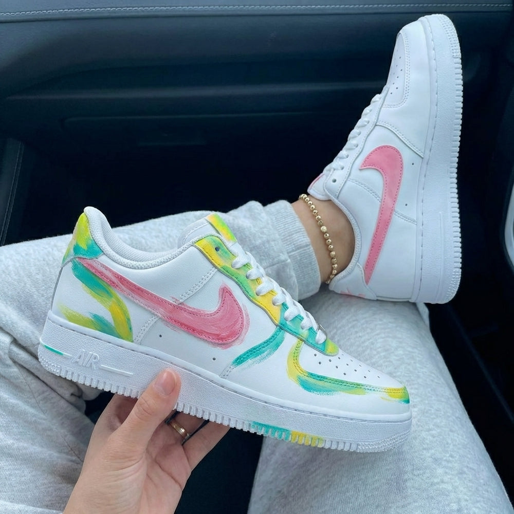 Custom Air Force 1 Baby Pink Green Yellow