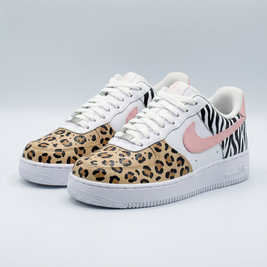 Custom Air Force 1 Baby Pink Leopard Zebra Prints
