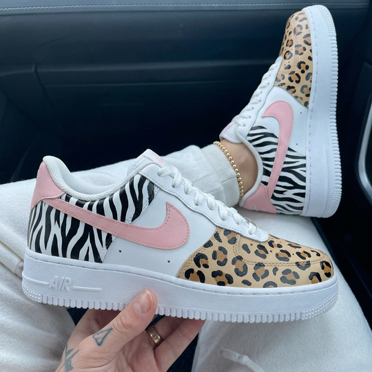 Custom Air Force 1 Baby Pink Leopard Zebra Prints