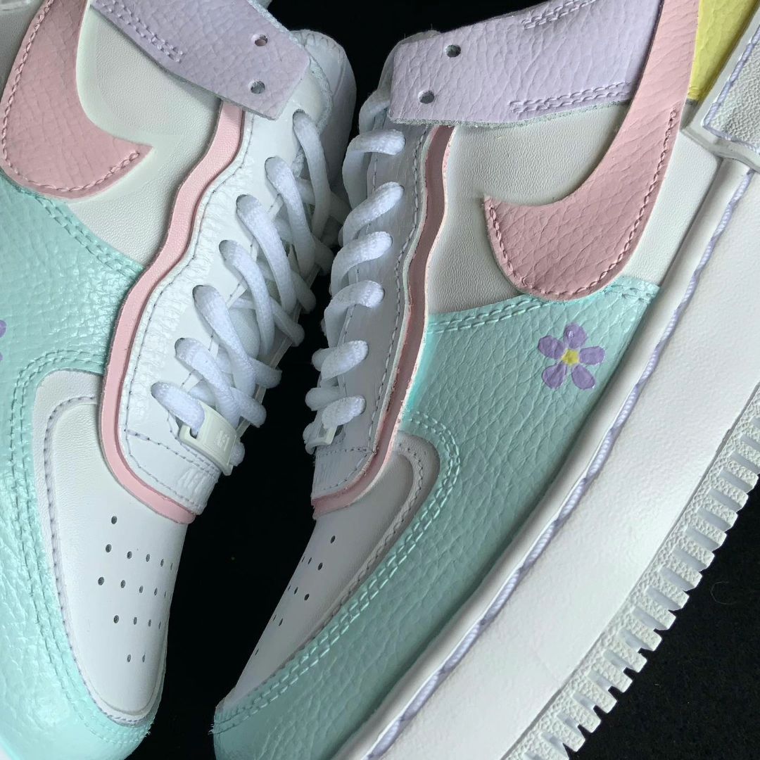 Custom Air Force 1 Baby Pink Mint Floral Design