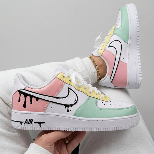 Custom Air Force 1 Baby Pink Mint Green Drip
