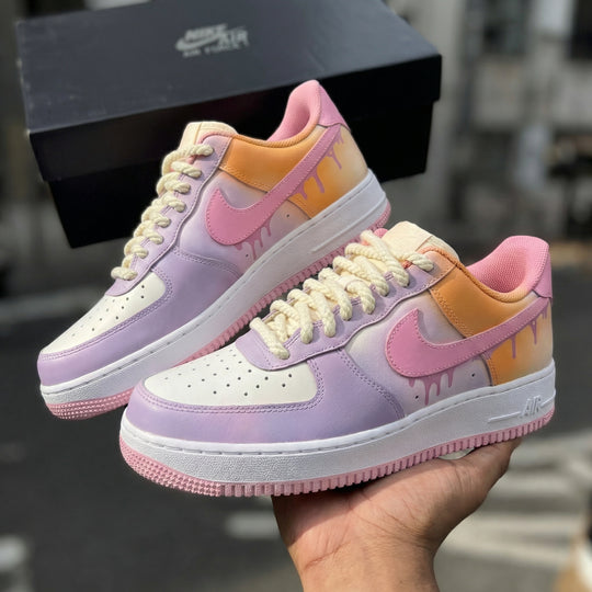 Custom Air Force 1 Baby Pink Orange Drip Design
