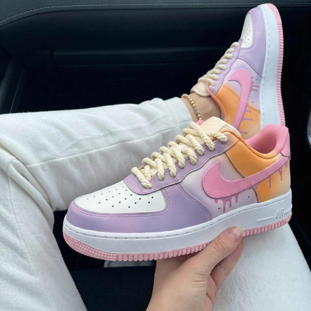 Custom Air Force 1 Baby Pink Orange Drip Design