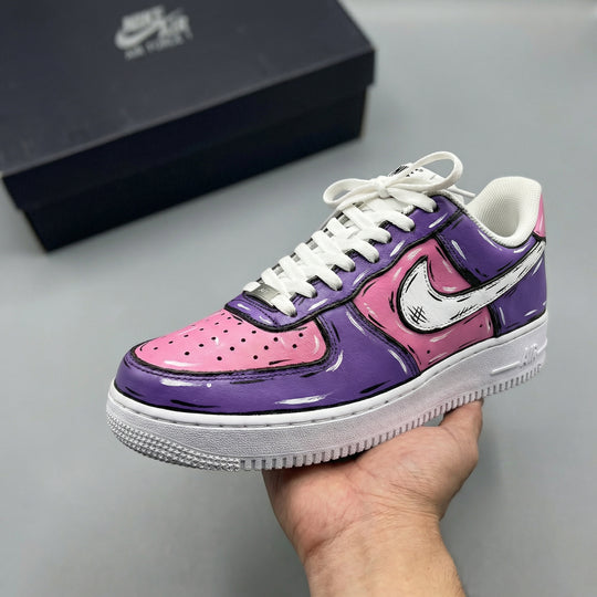 Custom Air Force 1 Baby Pink Purple Cartoon Style