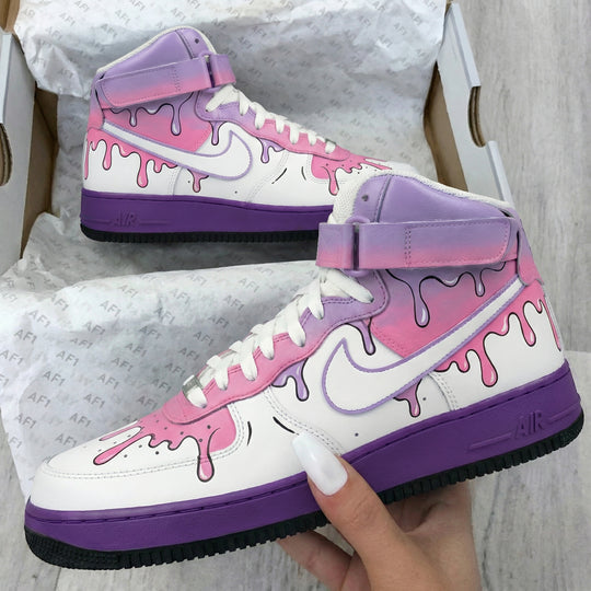 Custom Air Force 1 Baby Pink Purple Drip Design