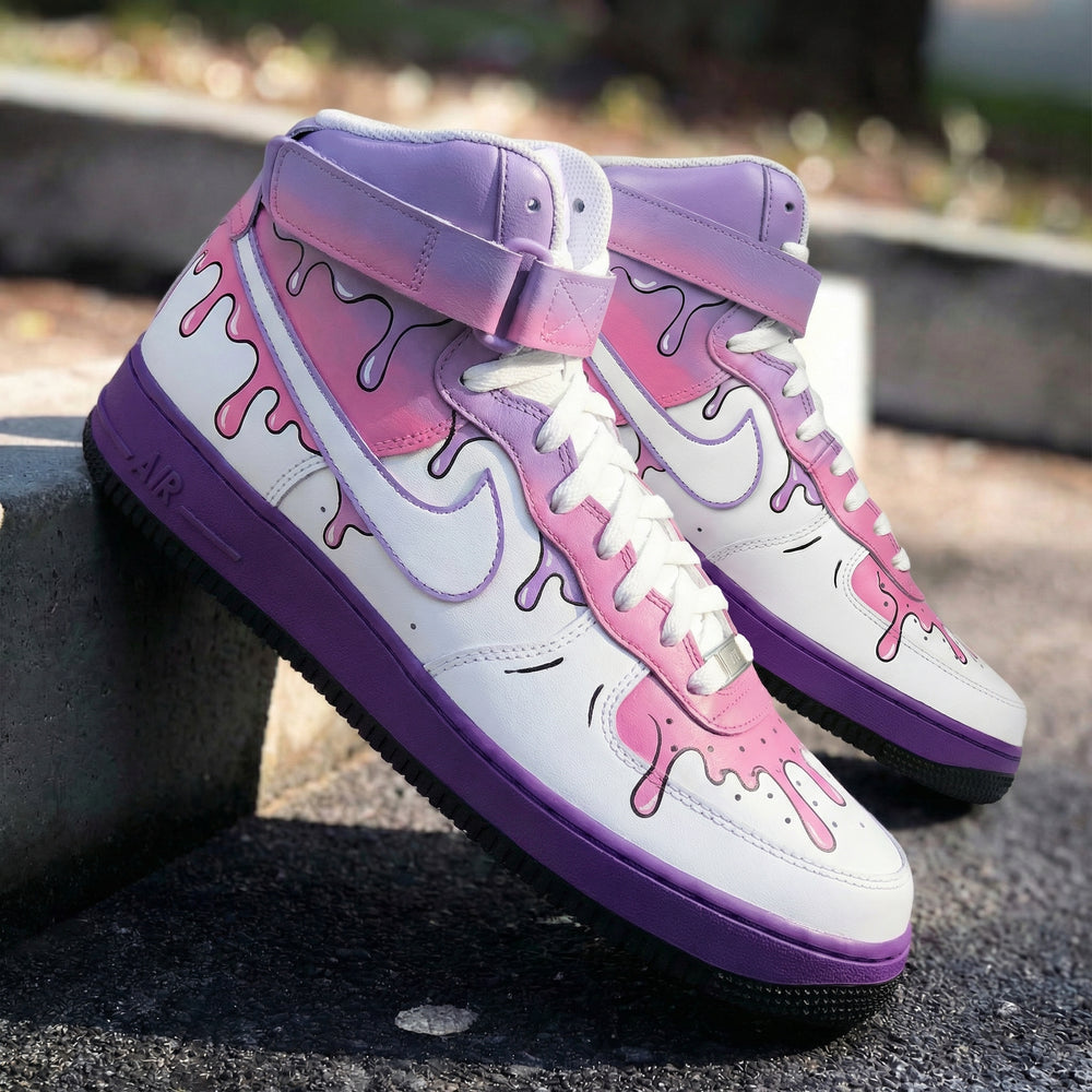 Custom Air Force 1 Baby Pink Purple Drip Design