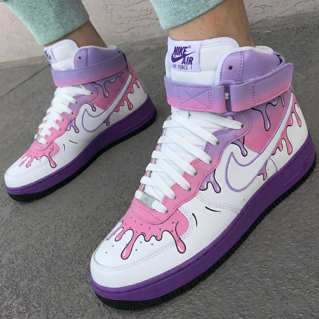 Custom Air Force 1 Baby Pink Purple Drip Design