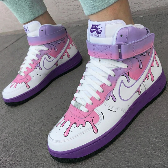 Custom Air Force 1 Baby Pink Purple Drip Design