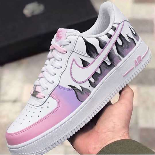 Custom Air Force 1 Baby Pink Purple Flame