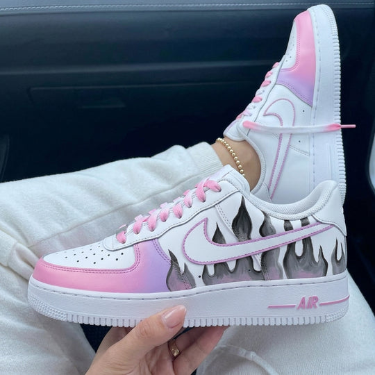 Custom Air Force 1 Baby Pink Purple Flame