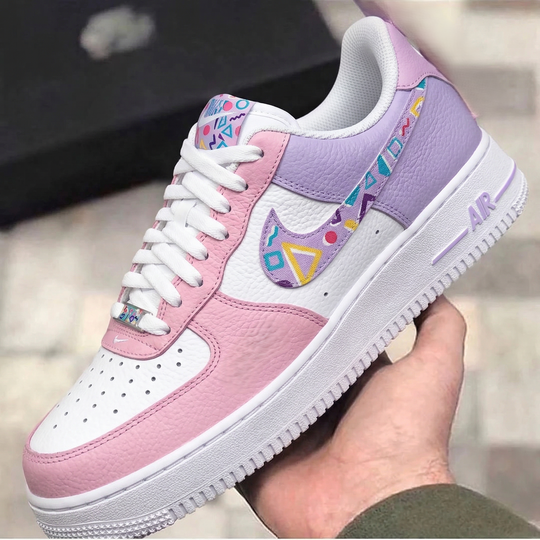 Custom Air Force 1 Baby Pink Purple Geometric